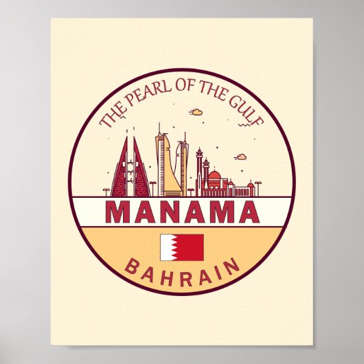 Manama Bahrain City Skyline Embleem Poster (Voorkant)