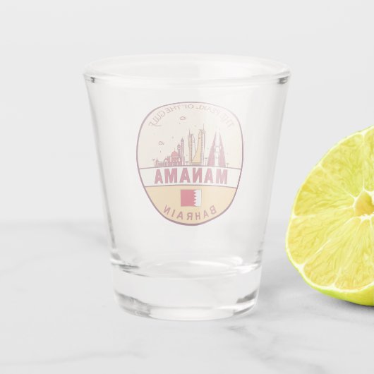 Manama Bahrain City Skyline Embleem Shot Glas (Achterkant)