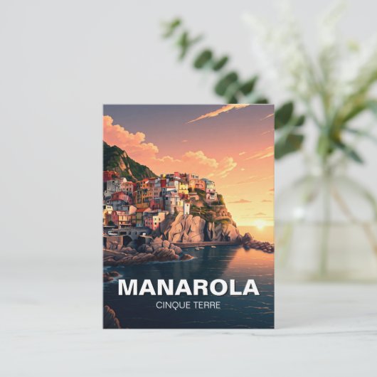 Manarola, Cinqua Terra waterverf Briefkaart (Staand voorkant)