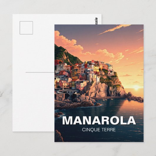Manarola, Cinqua Terra waterverf Briefkaart (Voorkant / Achterkant)