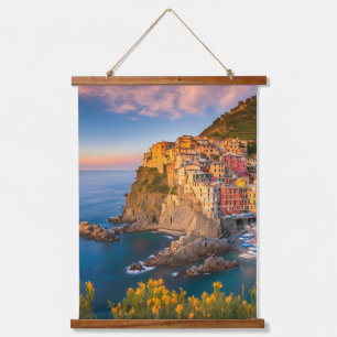 Manarola Cinque Terre Italië Kuststrand Zonsonderg Hangend Wandkleed
