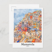 Manarola Italië Reizen Waterverf Hand getekend Briefkaart (Voorkant / Achterkant)