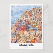 Manarola Italië Reizen Waterverf Hand getekend Briefkaart (Voorkant)