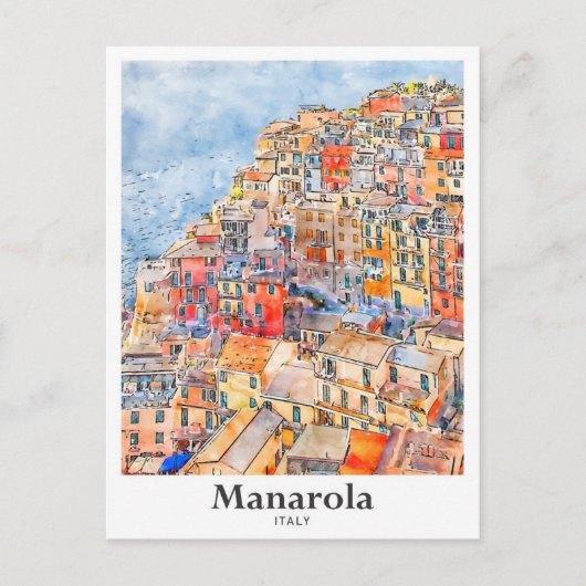 Manarola Italië Reizen Waterverf Hand getekend Briefkaart (Voorkant)
