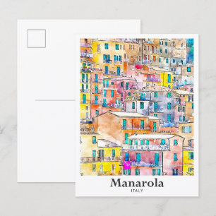 Manarola Italië Reizen Waterverf Hand getekend Briefkaart