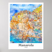 Manarola Italië Reizen Waterverf Hand getekend Poster (Voorkant)