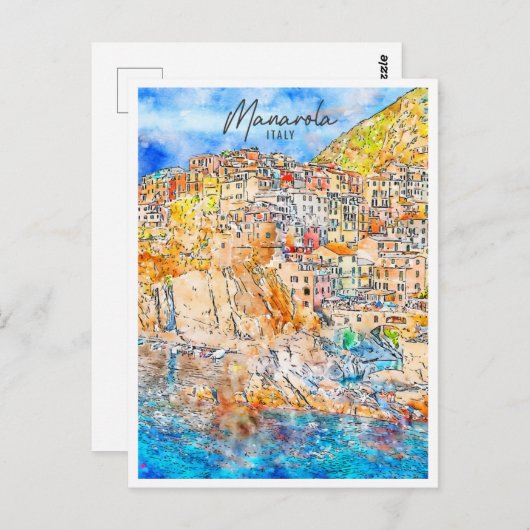 Manarola Italië Travel Place Waterverf Briefkaart (Voorkant / Achterkant)