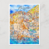 Manarola Italië Travel Place Waterverf Briefkaart (Voorkant)
