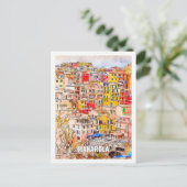 Manarola Italië Travel Place Waterverf Briefkaart (Staand voorkant)