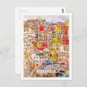 Manarola Italië Travel Place Waterverf Briefkaart (Voorkant / Achterkant)