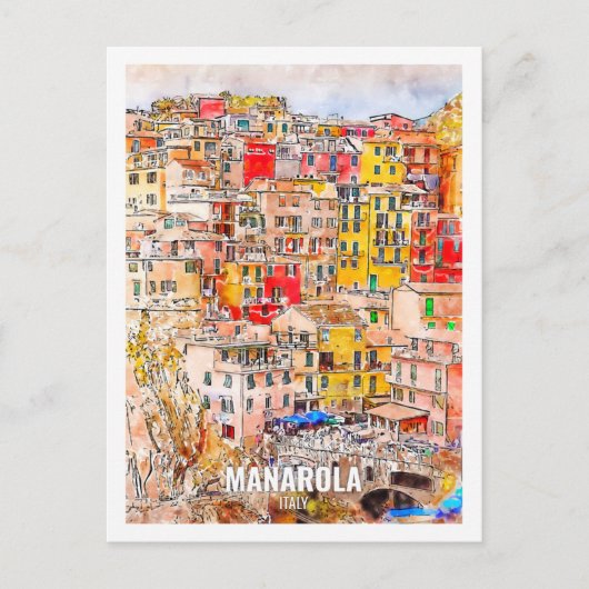Manarola Italië Travel Place Waterverf Briefkaart (Voorkant)