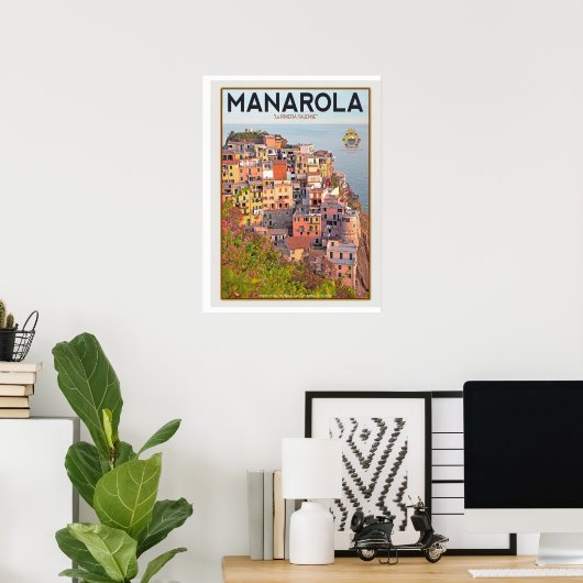 Manarola Vineyard Sunset (wit) Poster (Thuiskantoor)