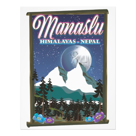Manaslu Himalaya Nepal reisposter kaart Foto Afdruk (Voorkant)