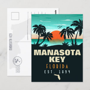 Manasota Key Florida Retro Sunset Souvenirs 60s Briefkaart