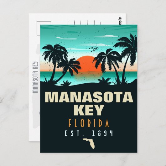 Manasota Key Florida Retro Sunset Souvenirs 60s Briefkaart (Voorkant / Achterkant)