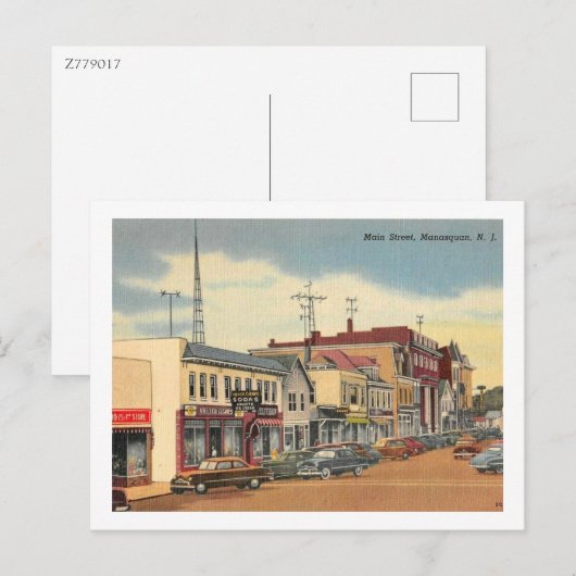 Manasquan NJ, Main St,  Briefkaart (Voorkant / Achterkant)
