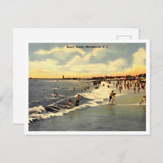 Manasquan NJ, Strandscène 1954 Briefkaart (Voorkant / Achterkant)