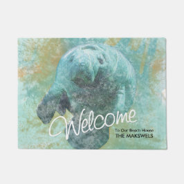 Manate Painting Beach House Welcome Mat