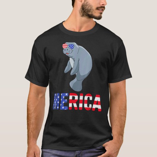 Manatee 4 juli Merica Dier Zee Zonnebril Ame T-shirt (Voorkant)