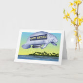 Manatee Blimp Verjaardag Kaart (Gele Bloem)