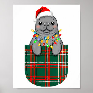 Manatee Buffalo geruit groen rood wit Cket Kerstmi Poster