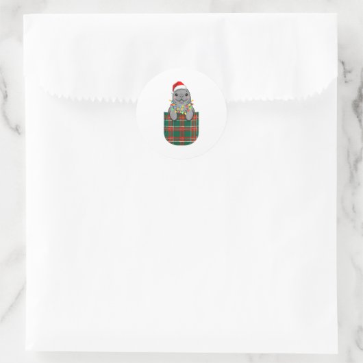 Manatee Buffalo Plaid Green Red White Cket Christm Ronde Sticker (Tas)