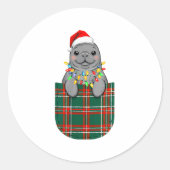 Manatee Buffalo Plaid Green Red White Cket Christm Ronde Sticker (Voorkant)