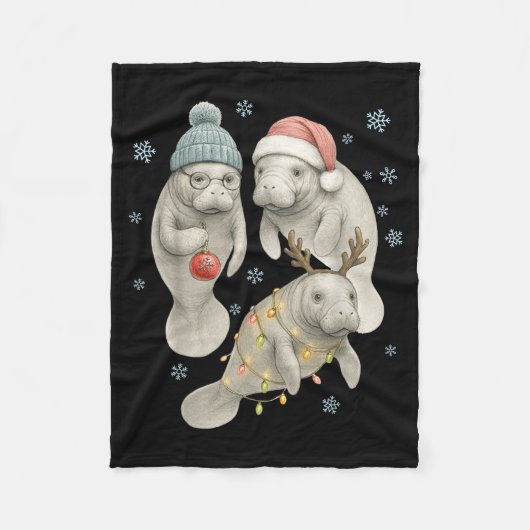 Manatee Christmas Manatee Santa Reindeer Lights Wo Fleece Deken (Voorkant)