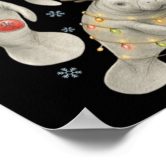 Manatee Christmas Manatee Santa Reindeer Lights Wo Poster (Hoek)