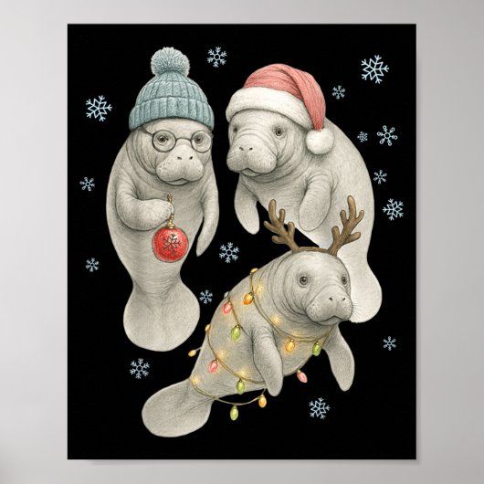 Manatee Christmas Manatee Santa Reindeer Lights Wo Poster (Voorkant)