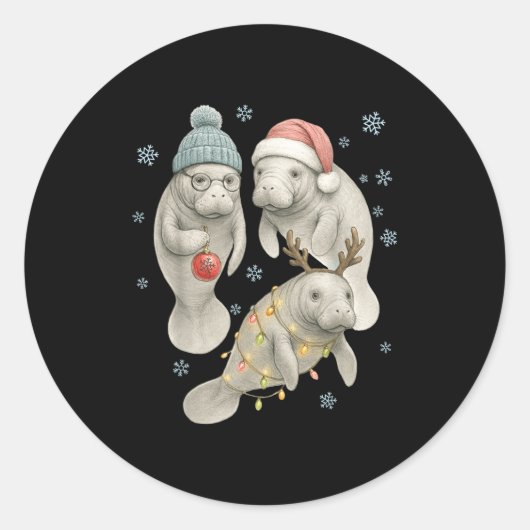 Manatee Christmas Manatee Santa Reindeer Lights Wo Ronde Sticker (Voorkant)