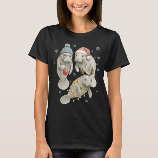 Manatee Christmas Manatee Santa Reindeer Lights Wo T-shirt (Voorkant)