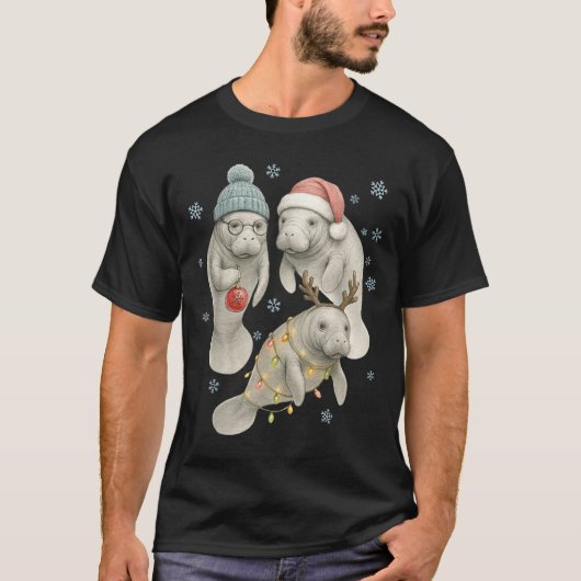 Manatee Christmas Manatee Santa Reindeer Lights Wo T-shirt (Voorkant)