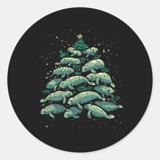 Manatee Christmas Tree Manatee Xmas Boys &amp; Wom Ronde Sticker (Voorkant)