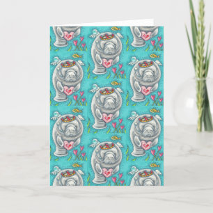 MANATEE CUPID, BUBBLES & HEARTS COLORFUL VALENTIJN FEESTDAGEN KAART