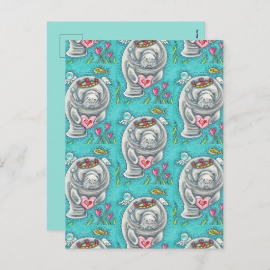 MANATEE CUPID, BUBBLES & HEARTS COLORFUL VALENTIJN FEESTDAGENKAART (Voorkant / Achterkant)