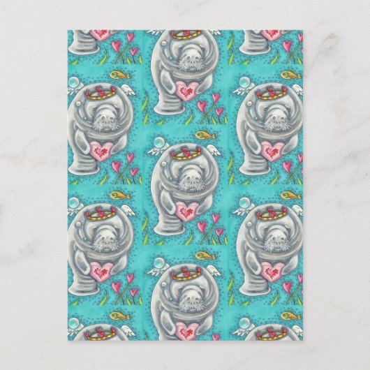 MANATEE CUPID, BUBBLES & HEARTS COLORFUL VALENTIJN FEESTDAGENKAART (Voorkant)