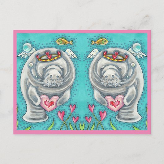 MANATEE CUPID, BUBBLES & HEARTS COLORFUL VALENTIJN FEESTDAGENKAART (Voorkant)