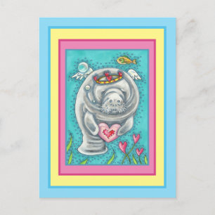 MANATEE CUPID, BUBBLES & HEARTS COLORFUL VALENTIJN FEESTDAGENKAART