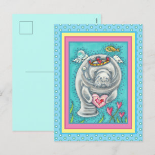 MANATEE CUPID, BUBBLES & HEARTS COLORFUL VALENTIJN FEESTDAGENKAART