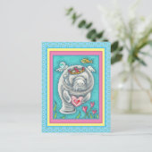 MANATEE CUPID, BUBBLES & HEARTS COLORFUL VALENTIJN FEESTDAGENKAART (Staand voorkant)