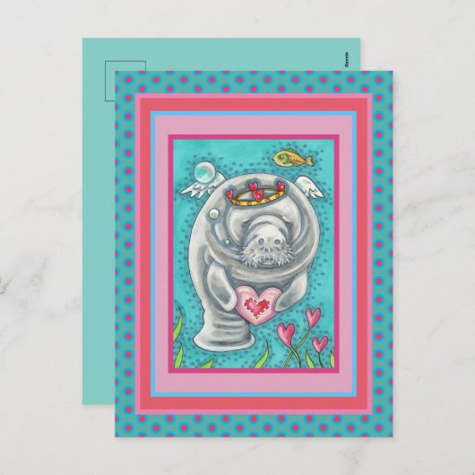 MANATEE CUPID, BUBBLES & HEARTS COLORFUL VALENTIJN FEESTDAGENKAART (Voorkant / Achterkant)