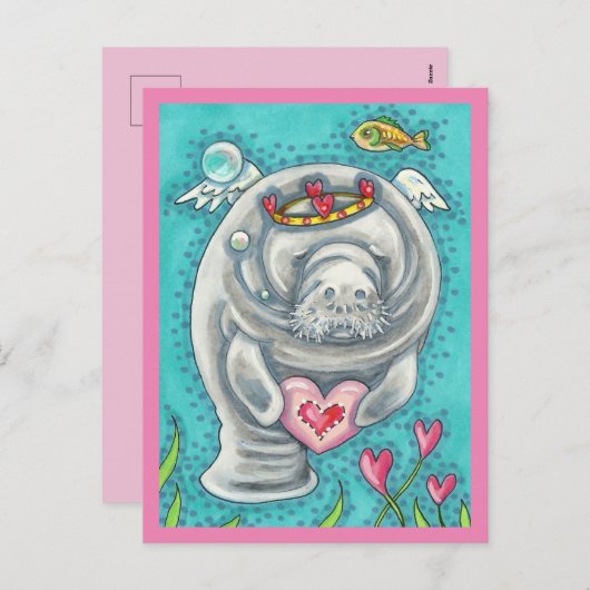 MANATEE CUPID, BUBBLES & HEARTS COLORFUL VALENTIJN FEESTDAGENKAART (Voorkant / Achterkant)