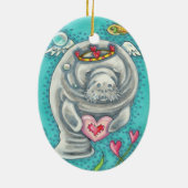 MANATEE CUPID, BUBBLES & HEARTS COLORFUL VALENTIJN KERAMISCH ORNAMENT (Achterkant)