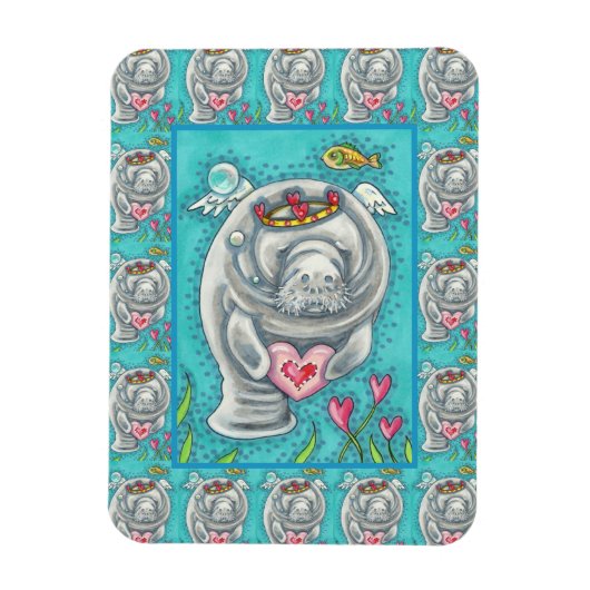 MANATEE CUPID, BUBBLES & HEARTS COLORFUL VALENTIJN MAGNEET (Verticaal)