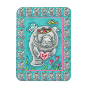 MANATEE CUPID, BUBBLES & HEARTS COLORFUL VALENTIJN MAGNEET