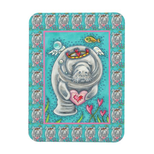 MANATEE CUPID, BUBBLES & HEARTS COLORFUL VALENTIJN MAGNEET (Verticaal)