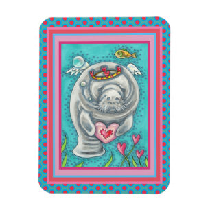 MANATEE CUPID, BUBBLES & HEARTS COLORFUL VALENTIJN MAGNEET