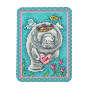 MANATEE CUPID, BUBBLES & HEARTS COLORFUL VALENTIJN MAGNEET