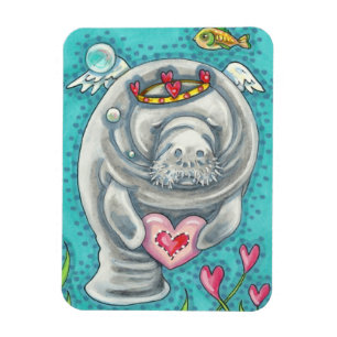 MANATEE CUPID, BUBBLES & HEARTS COLORFUL VALENTIJN MAGNEET